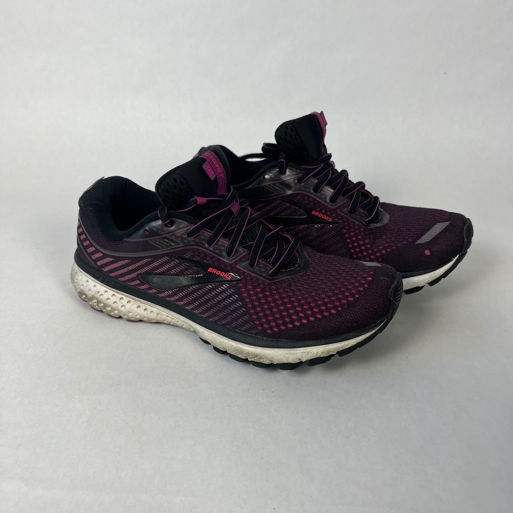 Brooks Ghost 12 Running Shoes Women 9.5 Plum Black Cushioned Sneaker Hiking